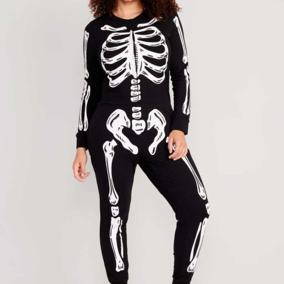 New women's  Old Navy Halloween one-piece pajamas Bone To Be Wild Skeleton - Picture 1 of 11